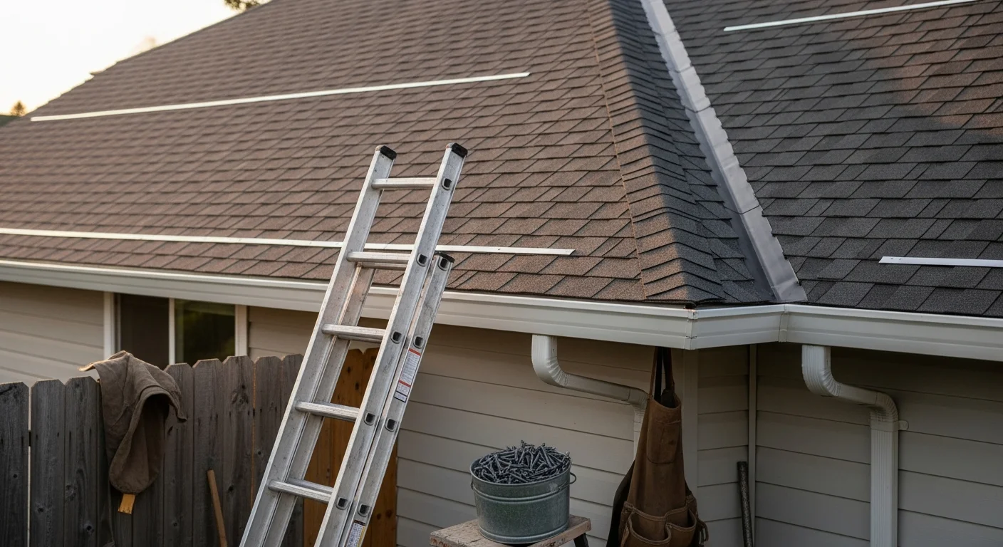 Completed residential roofing project with new shingles