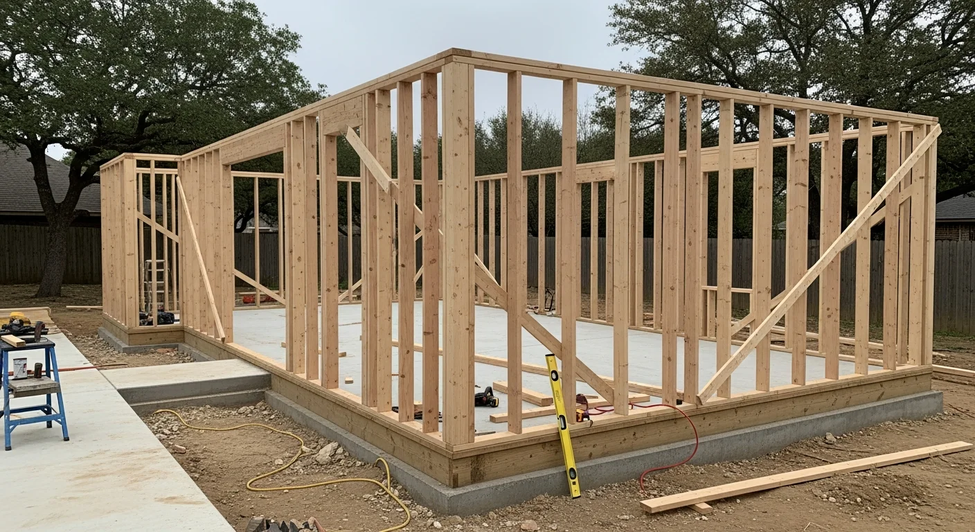 A completed residential outdoor structure built by Channell Outdoor Services in Rockwall, Texas, showing clean framing and finished exterior work. The project reflects construction suited to North Texas weather conditions.